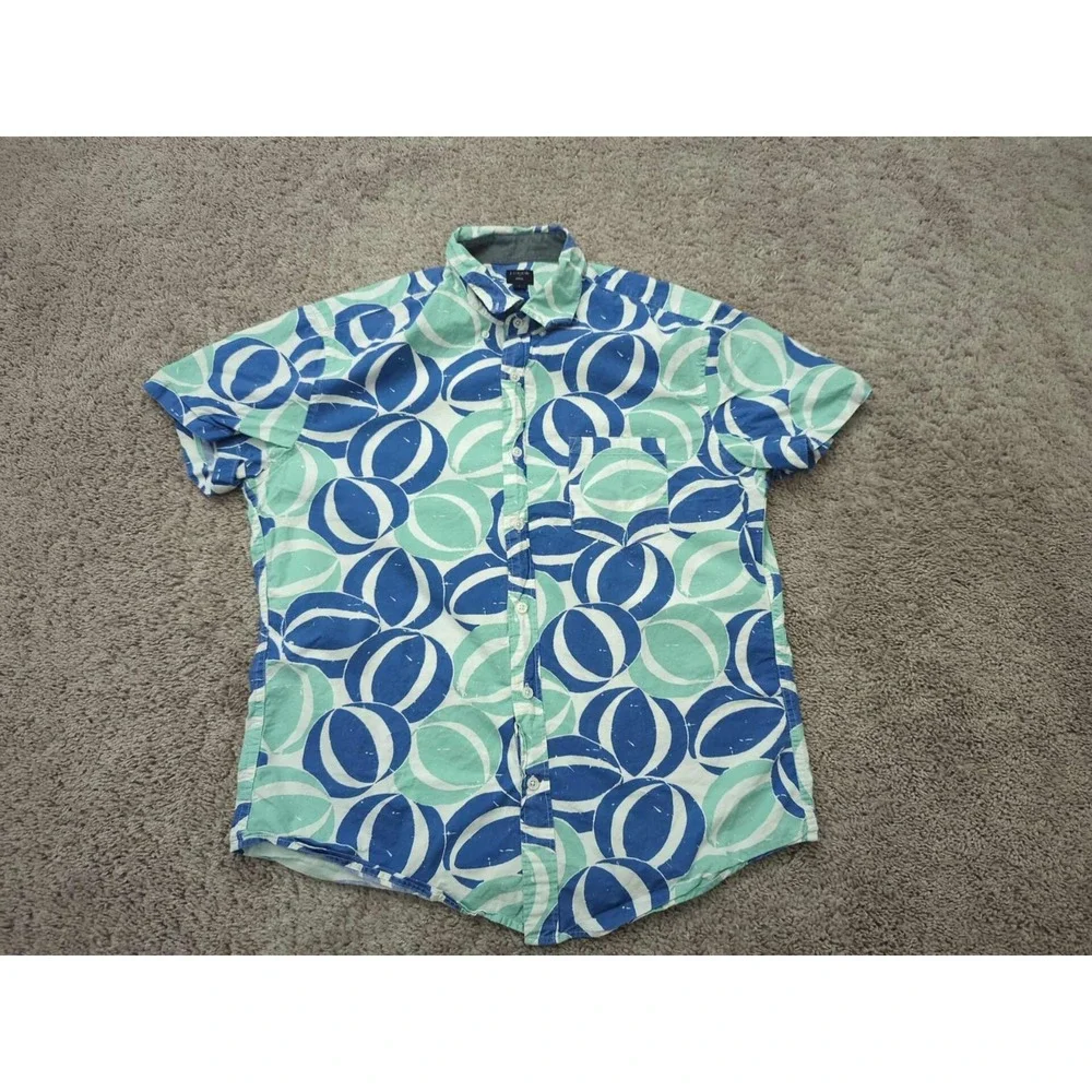 J Crew‎ Button Up Shirt Mens Large Beach Ball Short Sleeve Summer Casual
